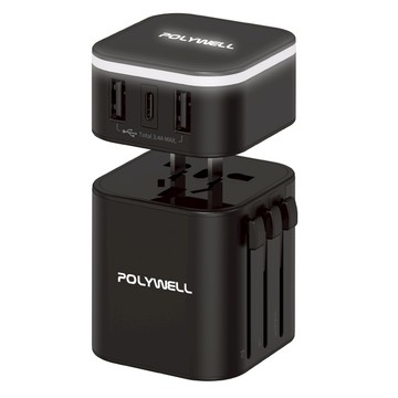POLYWELL 寶利威爾 多國旅行充電器 轉接頭 PW15-T05-A053 黑色  1個