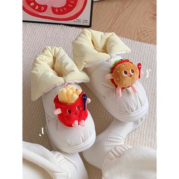 細細條 薯條漢堡拼色雪地靴女2025新款冬季外穿保暖防水面包棉鞋