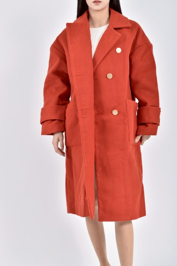 (L) 質感長板排扣紅色外套