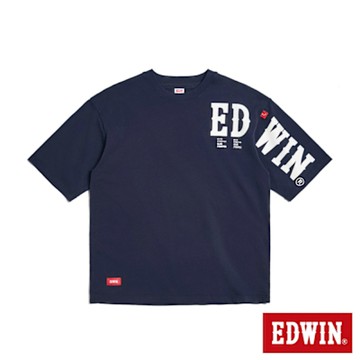 EDWIN 男裝 大寬版跨袖短袖T恤-丈青色