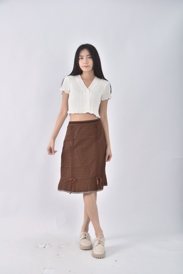 (S) oooo圓點棕色長裙