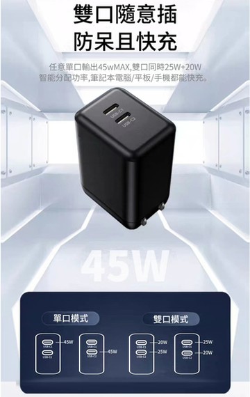 CB GS-W45A0954 45W雙Type-C口氮化鎵 白+MyStyle 二出三 6用型快充線-白