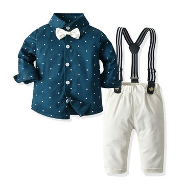 寶寶洋氣春夏裝男童韓版背帶褲套裝幼童時尚圓點薄款出游3件童裝