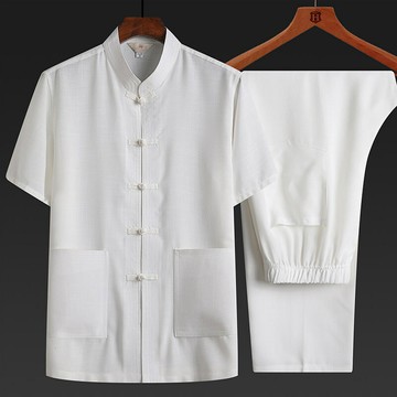 唐裝套裝短袖漢服-中老年寬鬆薄款長褲男裝4色74fo11【獨家進口】【米蘭精品】