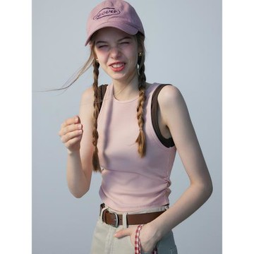 EGGKA撞色假兩件背心女2025年夏季新款修身收腰休閑百搭圓領上衣