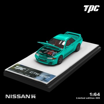 TPC 1/64 日產 NISSAN GTR R32 東瀛戰神 綠色碳纖維 SKYLINE 合金模型車 小車 MINI