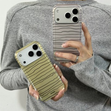 高級感ins簡約黃灰線條防摔手機殼 iphone17手機殼 16 15保護殼 簡約設計