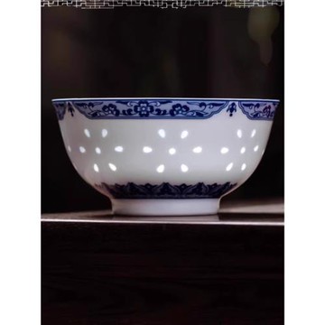 景德鎮高檔陶瓷青花瓷碗套裝10個家用中式傳統釉中彩玲瓏瓷米飯碗