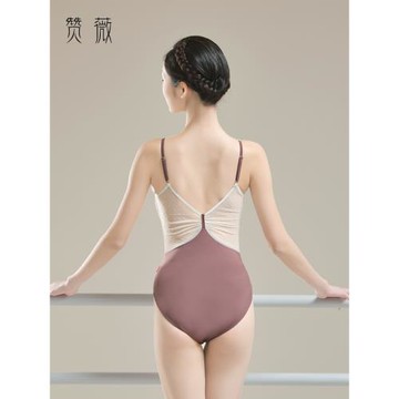 芭蕾舞服女吊帶植絨拼網連體服成人基訓服形體服藝考體操服舞蹈服