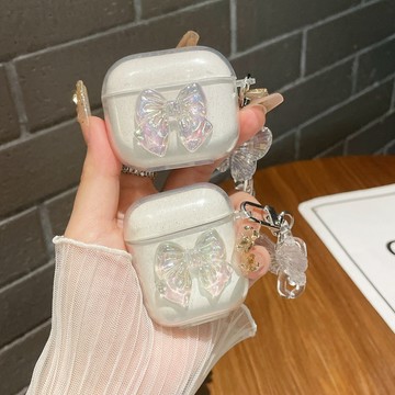 ins日韓鐳射蝴蝶結閃粉 適用 AirPods 保護套 防摔 蘋果 AirPods Pro 2 保護殼 新3代 1代
