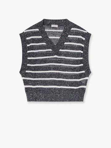 Dazzling striped net knit linen sweater - BRUNELLO CUCINELLI - gender_Woman