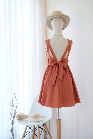 鏽橘色連身裙 伴娘服 露背派對 雞尾酒短裙