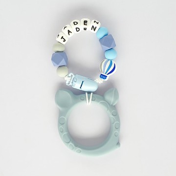 JADEN 熱氣球 珊瑚藍小鹿斑比固齒器 / 客製化奶嘴鏈