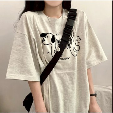 隨便搭都好看！ 短袖上衣 寬鬆短袖 小狗印花短袖 韩国短袖 日系上衣 純棉上衣 短袖T恤 正肩T恤 韓系衣服女 顯瘦上衣
