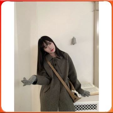 🥇台灣出貨🥇 日係燕麥深灰顯瘦中長款毛呢大衣鞦鼕新款寬鬆通懃小個子呢子外套 ✨️滿額免運✨️147-12-B
