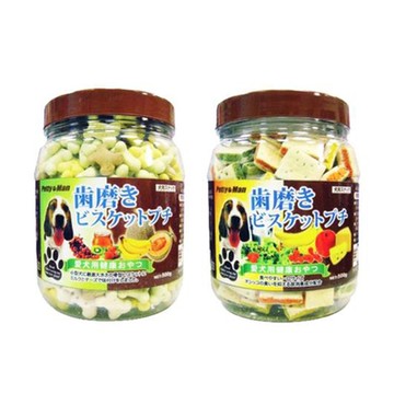 【PettyMan】PTM犬用潔牙烘焙點心(迷你消臭潔牙餅/水果夾心餅)500g x2罐