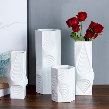 白色創意陶瓷花瓶擺件客廳插花干花現代簡約家居裝飾品電視柜擺設