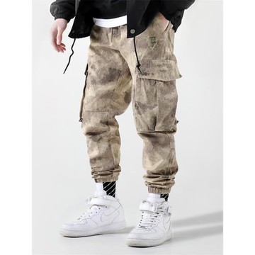 BOTB 歐美街頭卡其迷彩工裝褲男女多口袋褲BF束腳休閑褲潮哈倫褲