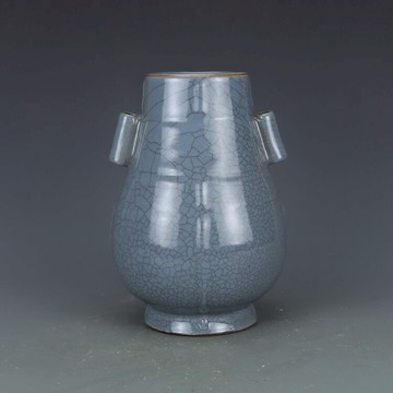 大清乾隆藍釉哥窯貫耳瓶 仿古瓷器古董古玩收藏品擺件