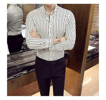 FINDSENSE X  長袖襯衫男新款紳士英倫風修身條紋小碼西服打底襯衣