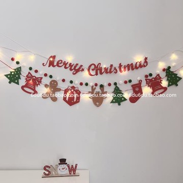 圣誕節裝飾用品毛氈布場景布置diy創意拉旗麋鹿圣誕樹拉花彩旗