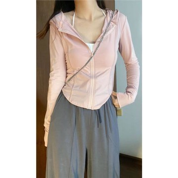 粉色冰絲防曬休閑衣女款夏季修身運動瑜伽服外套顯瘦上衣2025新款