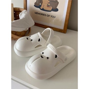 細細條 可愛小熊包頭涼拖鞋女夏外穿防滑防水情侶洞洞鞋沙灘鞋ins