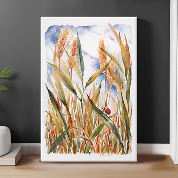 水彩麥田印刷品 鄉村自然風格牆面藝術 適用於溫暖室內裝飾