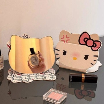 ✨臺灣出貨✨凱蒂貓卡通 桌面摺疊 可愛梳妝鏡 補妝鏡 韓潮學生宿舍 新款kitty 化妝鏡子 可愛化妝鏡 貓咪化妝鏡