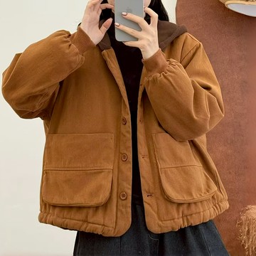 復古連帽工裝棉服468495