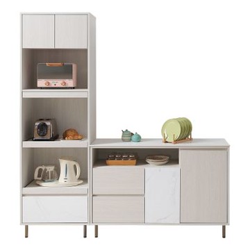 Boden-卡諾斯6尺岩板L型收納餐櫃組合(2尺高電器櫃+4尺碗盤置物矮櫃)-180x40x202cm