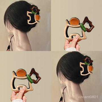 ✨臺灣發貨✨小紅書衕款多巴胺卡通小狗抓夾女後腦勺盤髮髮夾可愛拚色 粘蟲闆 EXHH