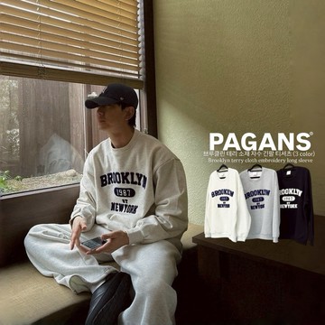 【PAGANS STORE】韓國 布魯克林 毛巾繡 立體 標語 英文 字母 厚磅 內刷毛 長袖 大學Tee