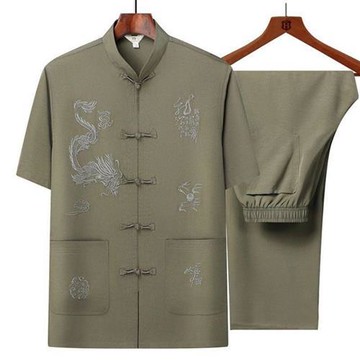 【巴黎精品】現貨+預購 新中式唐裝套裝中國風襯衫短袖冰絲上衣長褲休閒男裝-古風男裝6色a1kr18