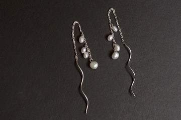 美人淚 純銀手工耳環 灰/白珍珠兩色 可改夾
