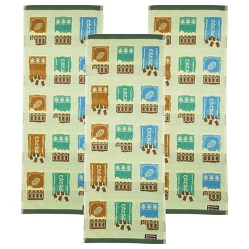 MARUSHIN 丸真 porukka pattern 日本 葡萄牙製北歐插畫創意毛巾 80 x 30cm  巧克力  3條