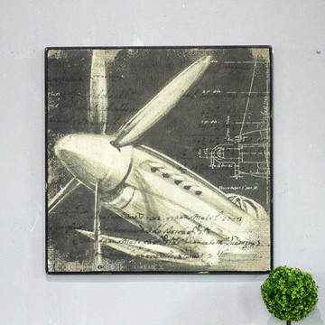 法式美式鄉村裝飾畫 沙發背景墻 60*60木板畫 飛機螺旋槳掛畫樣品1入