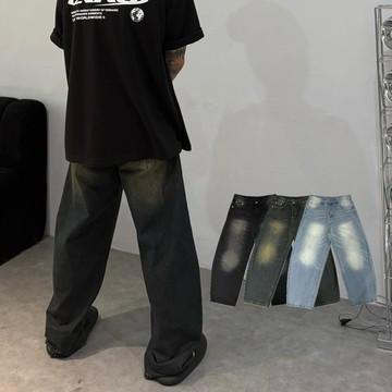 【APPAREL】Boxy渲染彎刀牛仔長褲｜仿舊水洗 廢土風設計