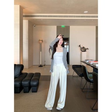 alex stevens春秋季白色休閑褲闊腿褲女運動風長褲子高腰顯瘦衛褲