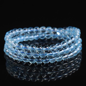 天然冰透海藍寶手鏈女款 海藍寶多圈手串項鏈飾品 藍色水晶送證書