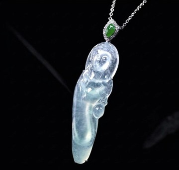 玻璃種翡翠觀音菩薩項鍊 18K金鑽石 | 天然緬甸玉翡翠A貨 | 送禮