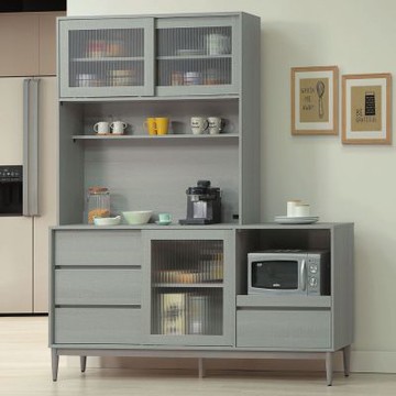 文創集 卡莎亞6尺推門四抽拉盤高餐櫃/收納櫃組合(內置便利插座)-180x40x210cm免組