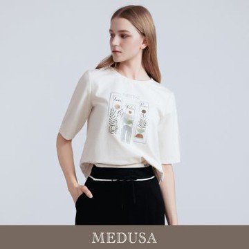現貨【MEDUSA 曼度莎】植感字母正肩短袖上衣（M-XL）｜女短袖T恤 女休閒上衣 百搭T恤
