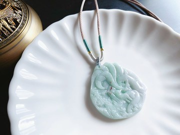 天然緬甸玉翡翠 翡翠九尾狐 玉牌 禮物 項鍊 招桃花 愛情