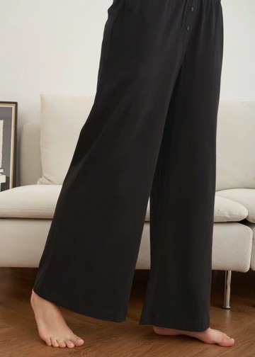 下身_秋日晴空．純棉寬鬆口袋縫釦長褲(黑色)