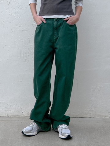 green washed denim pants