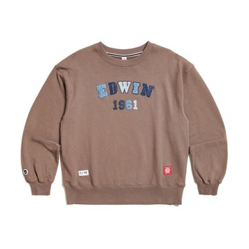 EDWIN BLUE TRIP 寬版貼布印花厚長袖T恤-女款 (灰褐色) #上衣