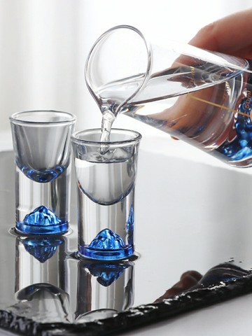 中式藍山白酒杯分酒器套裝家用水晶玻璃帶刻度高檔小酒盅酒具一口