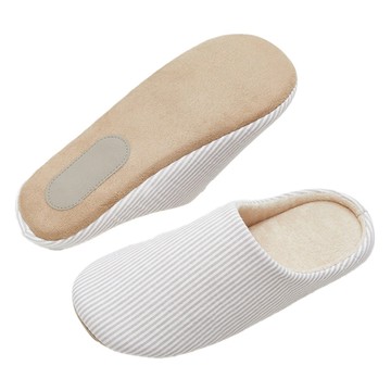 Ego life日式直條紋防滑靜音皮鞋底保暖居家拖鞋  38~39  白色