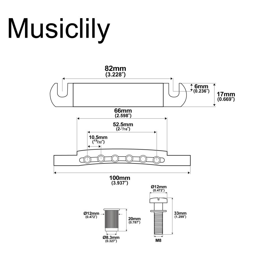 Musiclily Tune-O-Matic ギターストップテイルピース レスポール SGエレキギター用,ブラック ABR-1